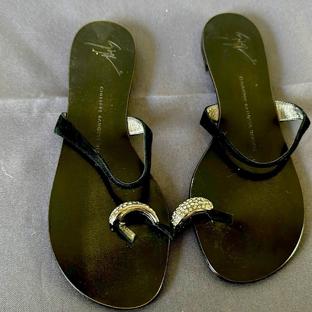 Giuseppe Zanotti suede rhinestone slide/thong leather and suede sandals- new